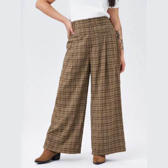 Cider Pants & Jumpsuits Cider Brown Tartan Plaid Wide Leg